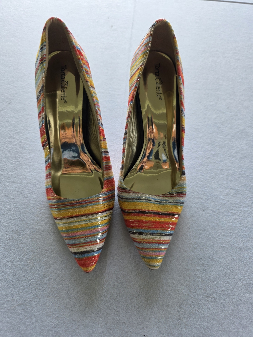 Torta Caliente Multicolor Striped Pointed-Toe Heels